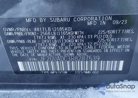 2024 Subaru Crosstrek Premium из США, поврежденный, VIN JF2GUADC3R8287539